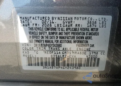 2016 Nissan Sentra S from USA, damaged, VIN 3N1AB7AP4GY243980